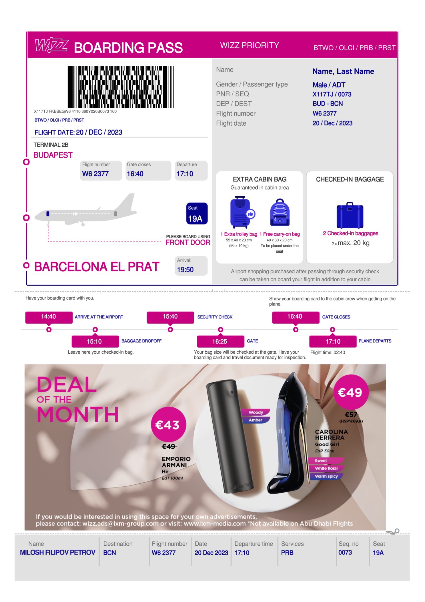 Carte de îmbarcare Wizz Air cu îmbarcare prioritară