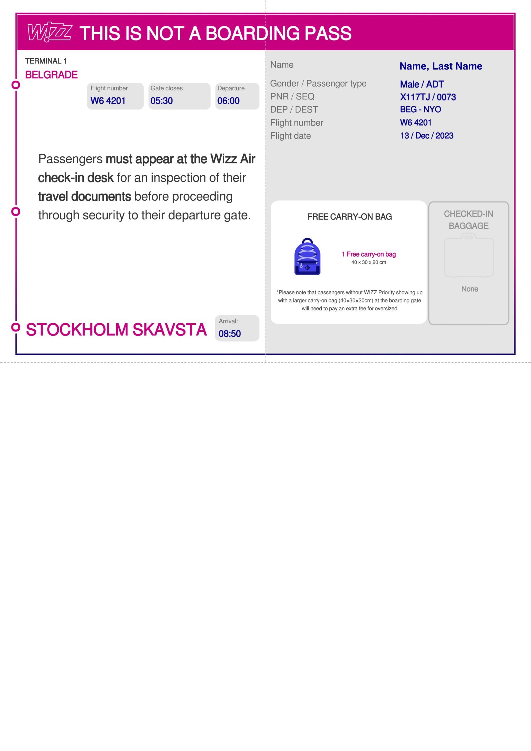 Wizz Air this is not a boarding pass